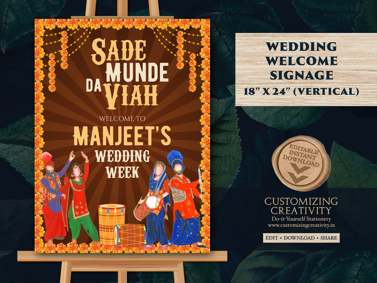 Sade Munde da Viah, Punjabi Welcome signs & Sikh Welcome signs, Punjabi Wedding signs as Punjabi decor sign, Punjabi Entry sign Sikh Wedding