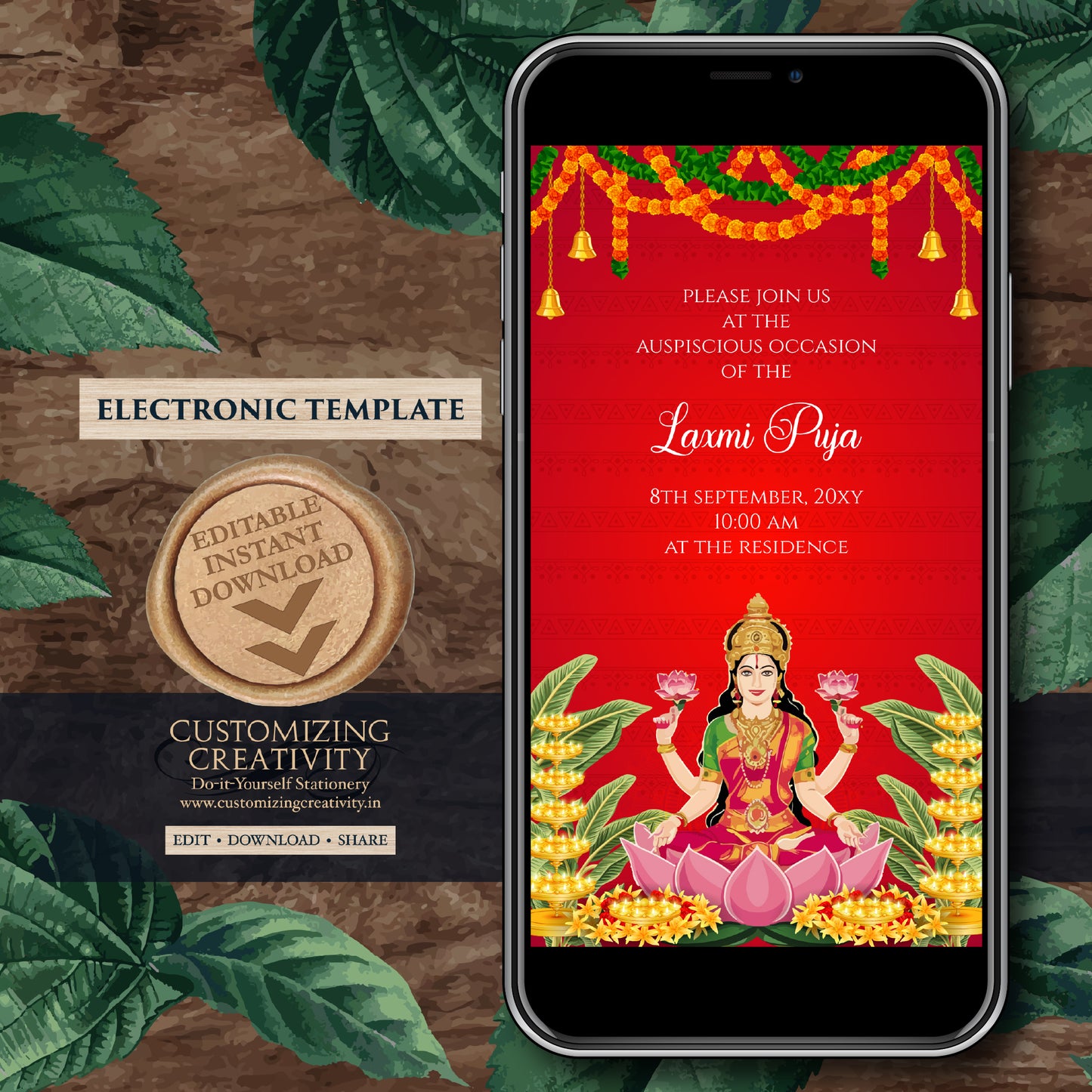 Varamahalakshmi Vratham Invitation Laxmi Puja invite, Digital Laxmi Pooja Invitation & Lakshmi Puja Invite, Digital Varalaxmi Pooja Invite
