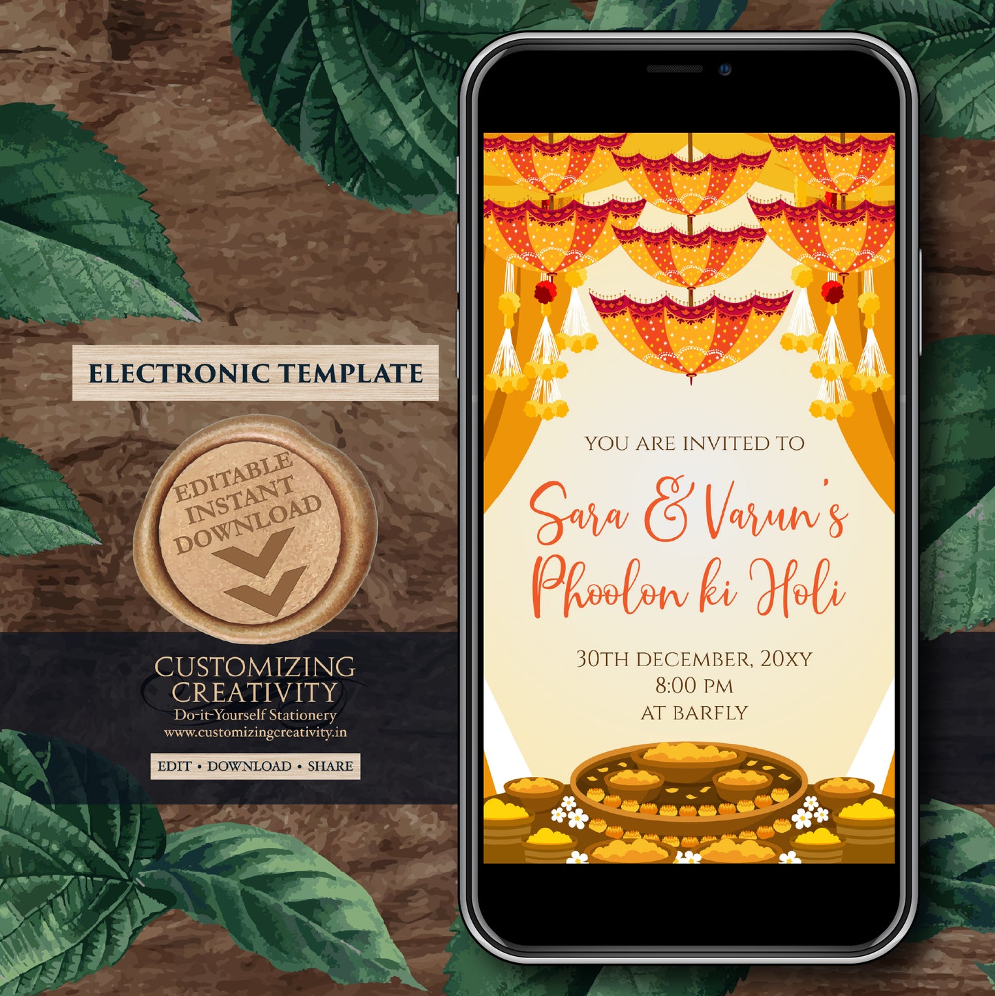 Digital Mayoun invites as Dholki invitations Mehndi invite, Haldi invitations Digital Haldi invites, Mayoun invitations & Mehndi invitations
