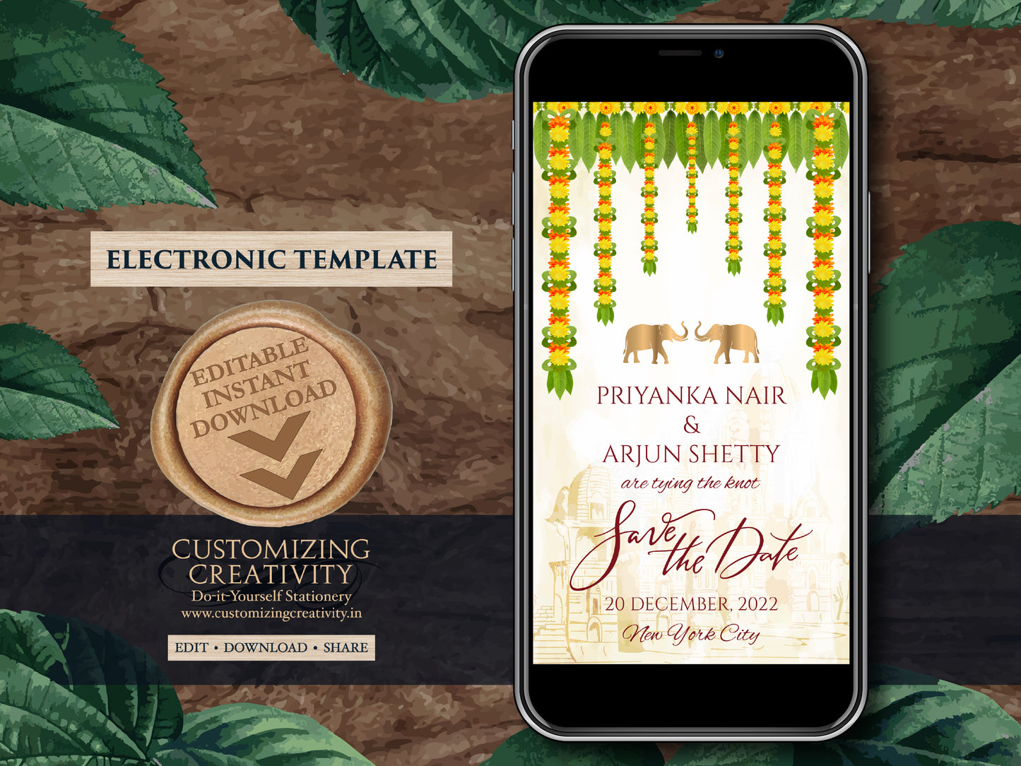 South Indian Save the date Digital as Tamil Wedding Save the dates, Hindu Save the date Kalyanam & Telugu Wedding Save the Date Electronic