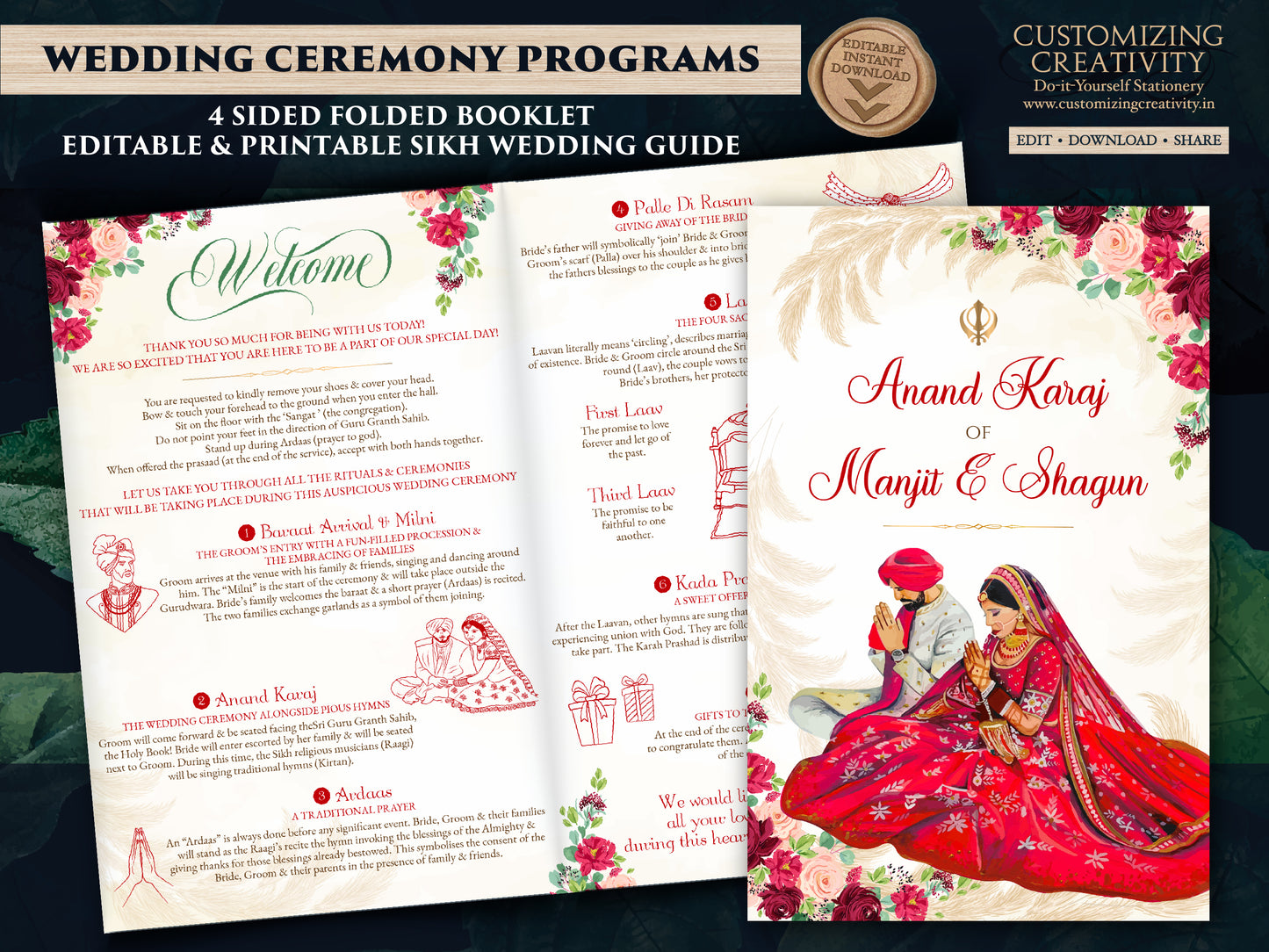 Sikh Wedding guide & Sikh ceremony programs Punjabi, Sikh wedding programs Anand Karaj guides, Sikh ceremony guide Anand Karaj Program Sikh