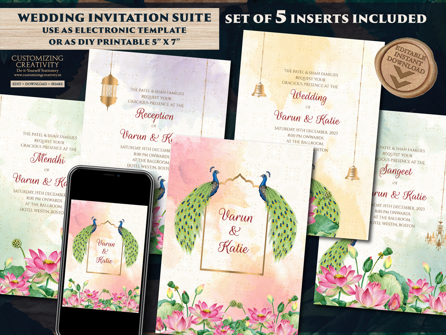 Wedding invites Peacock & Peacock invitation Indian wedding card, Indian wedding invites as Hindu Wedding Invitation, Peacock Wedding invite