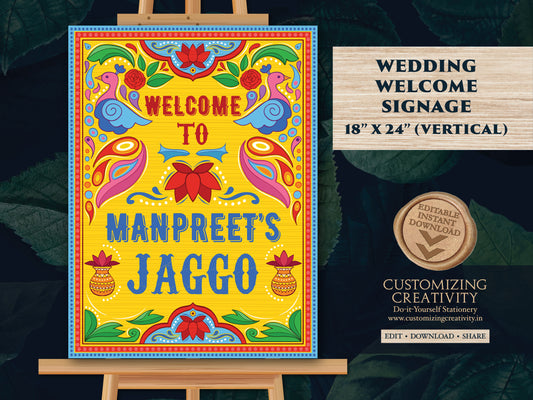 Jaggo Welcome Signs as Punjabi Art sign decor, Jaggo signs Truck Art Indian as Bollywood Poster sign, Jago sign Welcome as Sikh Welcome sign