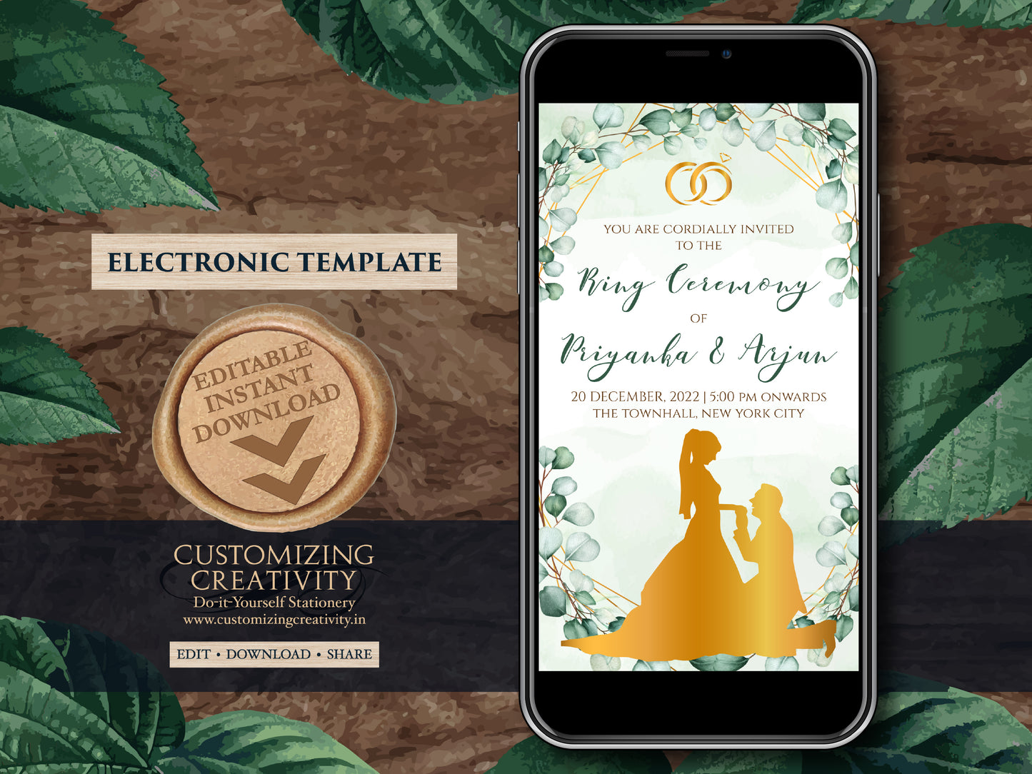 Ring Ceremony cards & Roka Card Digital, Ring Ceremony invite as Hindu Engagement invites, Indian Engagement Cards as Engagement Invitations