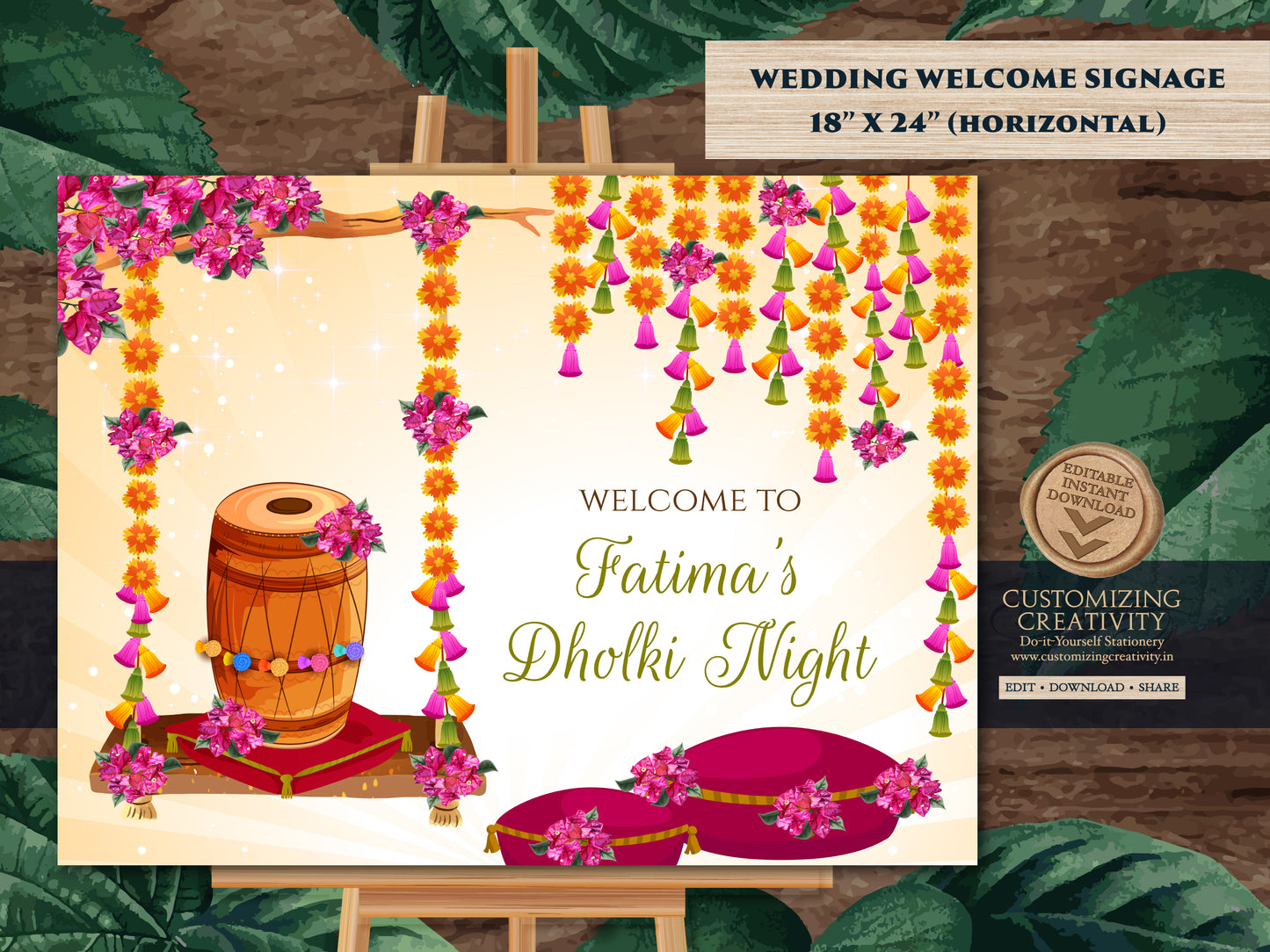 Dholki decoration as Dholki Welcome Sign, Dholki Decor & Dholki sign, Mehndi Welcome sign as Mehndi sign, Mendhi sign as Mendhi welcome sign