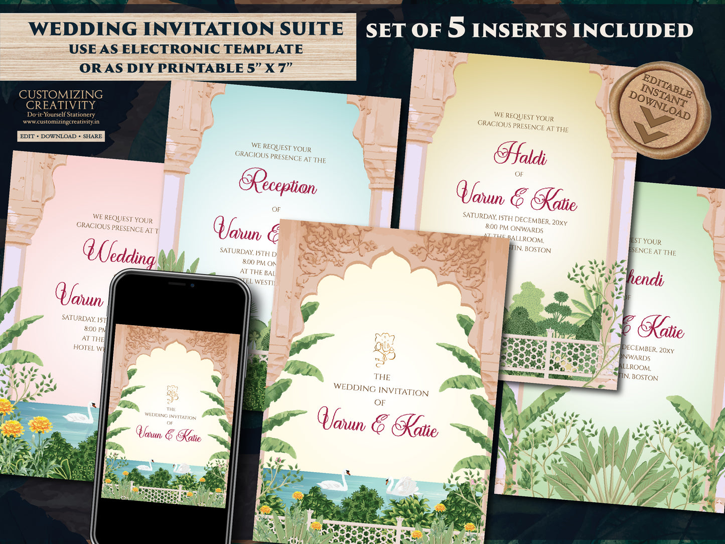 Digital Indian wedding invitation Gujarati Kankotri, Indian wedding card as Indian Wedding invite, Hindu invitation as Hindu wedding invite