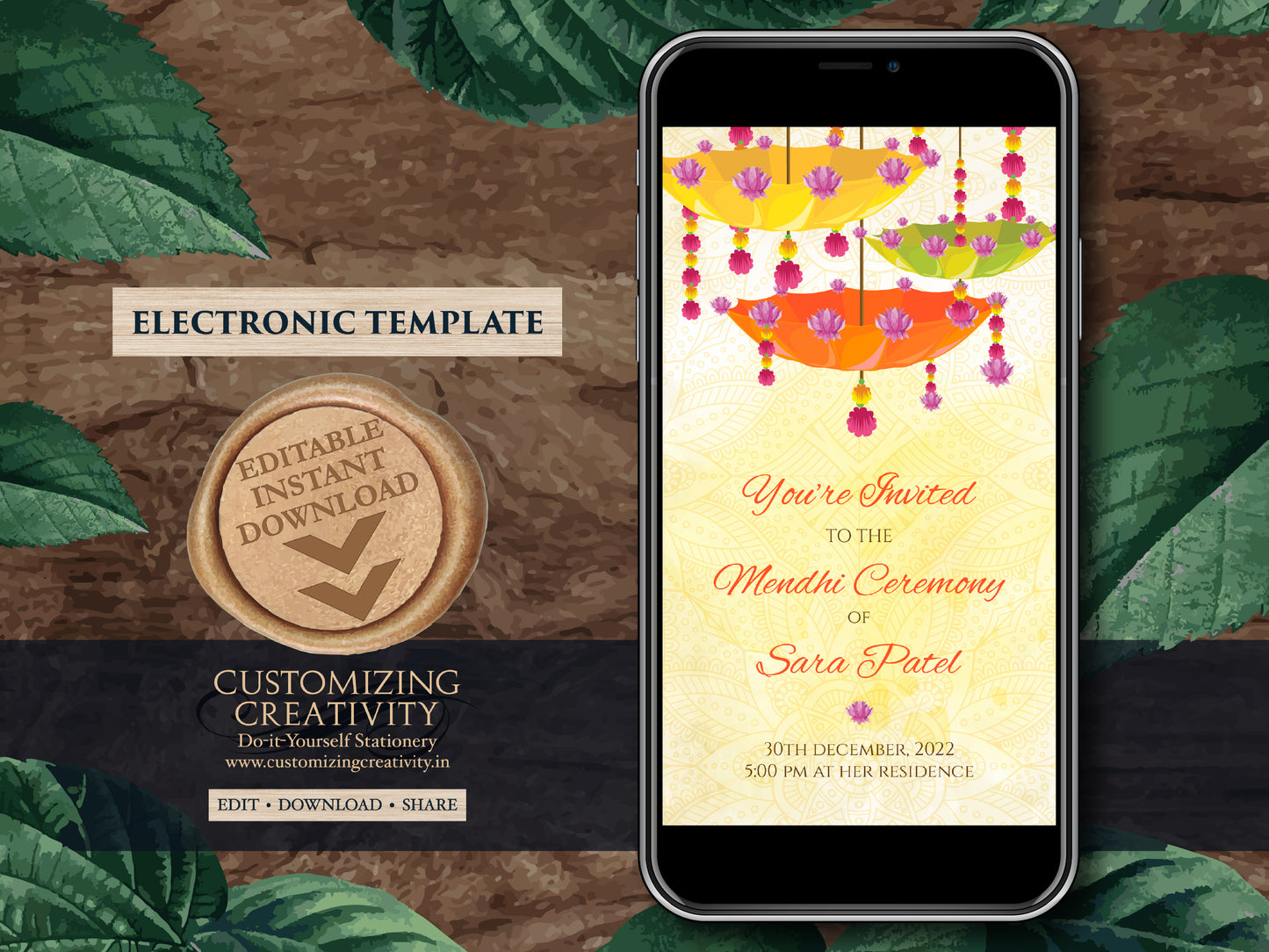 Henna Night invitations Electronic DIY & Digital Mehndi invites, Mehndi invitations, Mendhi invites as Henna Party invites, Mehndi Invites