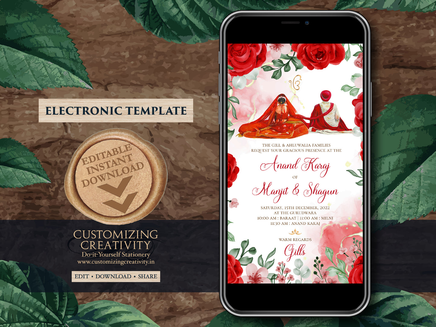 Digital Anand Karaj cards as Anand Karaj invites, Sikh invitations Digital & Sikh Wedding cards, Sikh wedding invites as Punjabi invitations