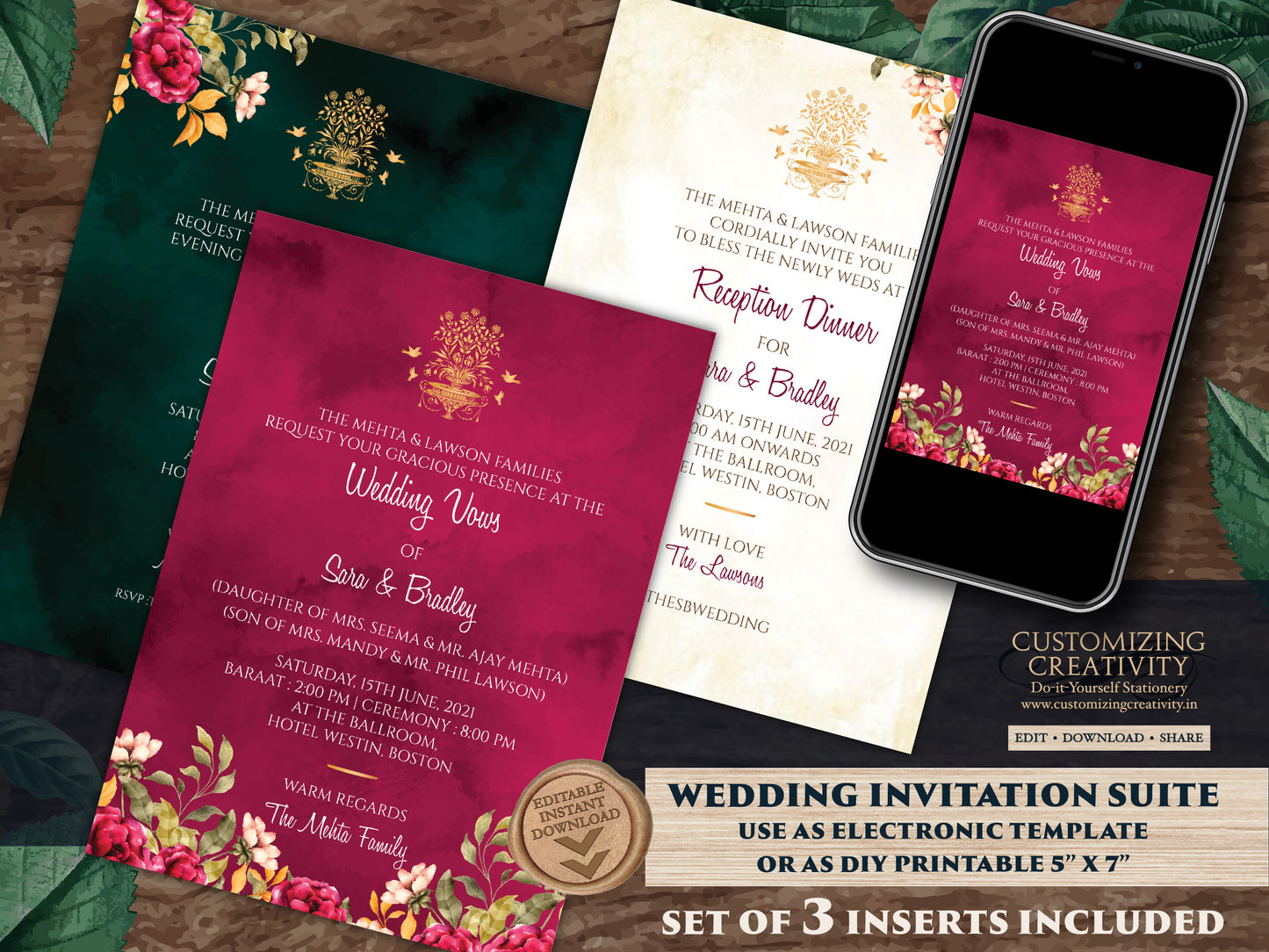 Emerald Wedding cards Jewel Tone as Emerald Green & Gold Invitation Royal Wedding, Indian invitations digital as Sikh Wedding invite Punjabi