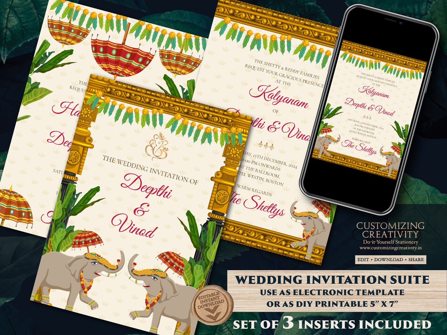 South Indian Wedding invites as Telugu Wedding invites, Telugu Wedding cards & Telugu wedding invitation, Tamil Wedding invitation Indian