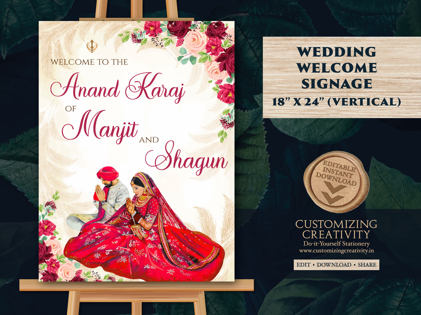Punjabi Wedding signs Sikh & Anand Karaj Welcome Signs, Anand Karaj Signage Punjabi signs, Welcome to Anand Karaj signs, Sikh Wedding Signs