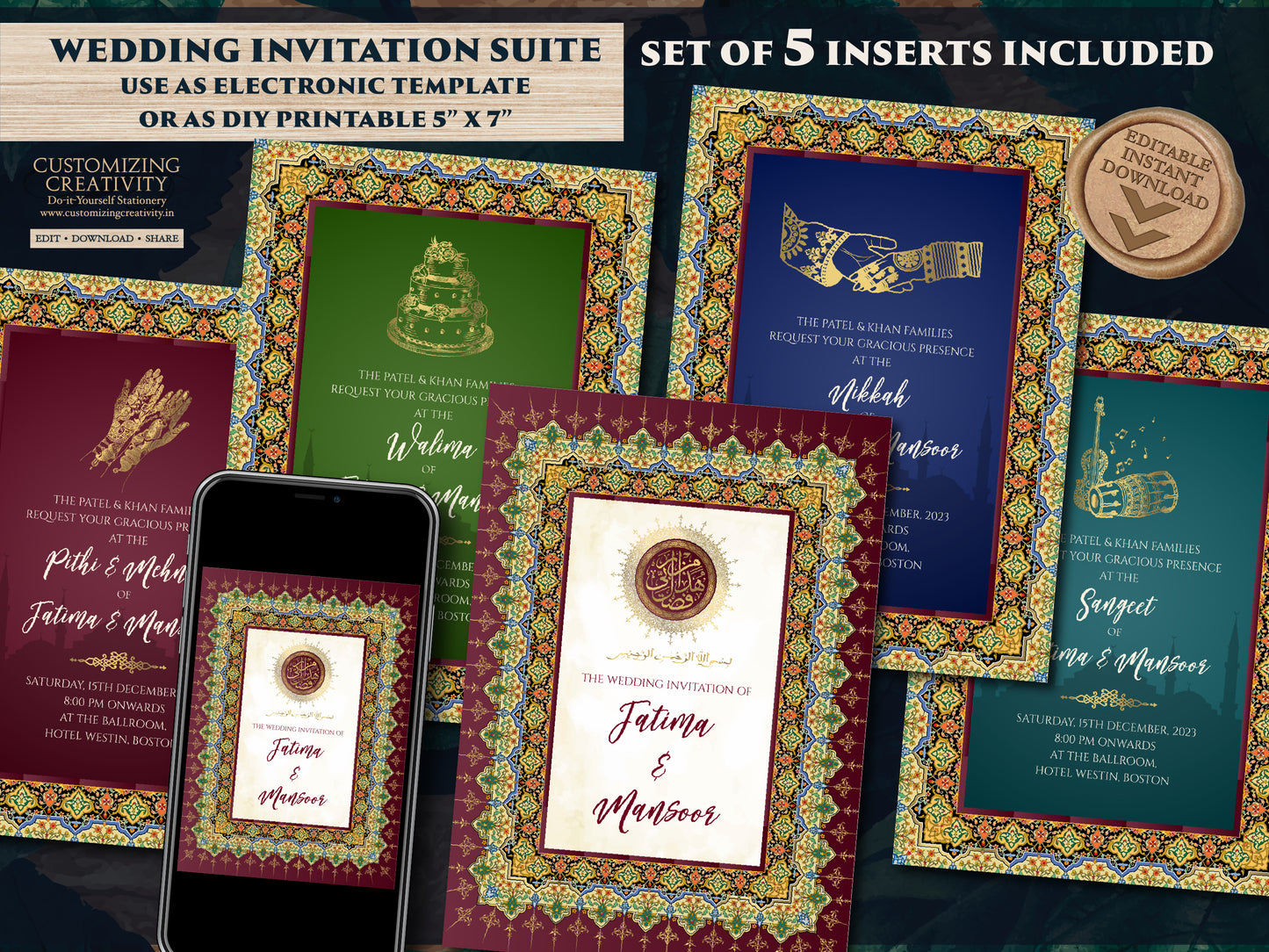 Digital Muslim Invitation Islamic & Nikkah Invitation, Pakistani Wedding Invitation as Digital Nikah Invite, Muslim Nikkah cards Pakistani