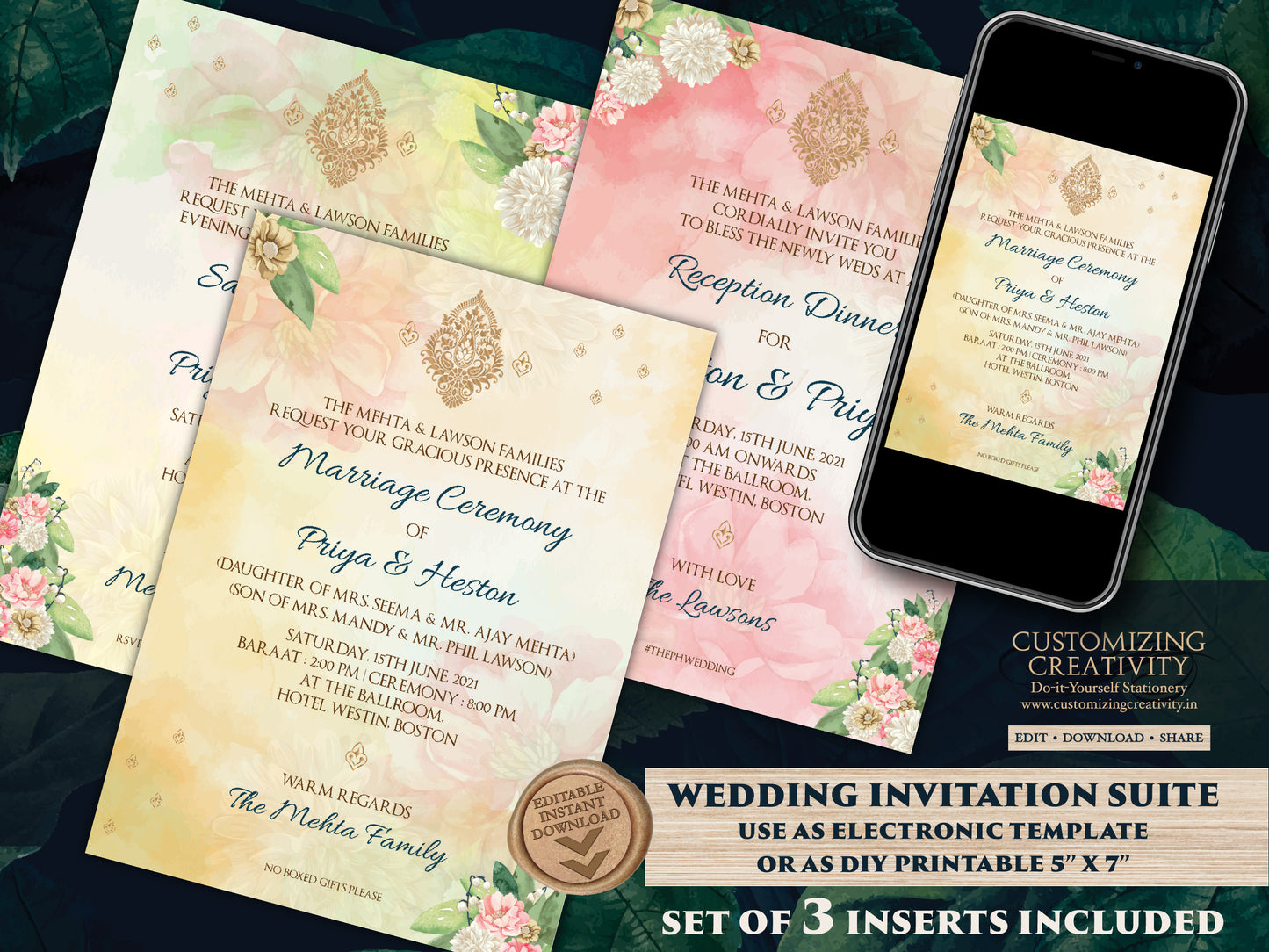 Sikh Wedding invitations as Punjabi Wedding invitations, Digital Punjabi Invites Electronic Indian & Anand Karaj Ceremony Gurudwara invites