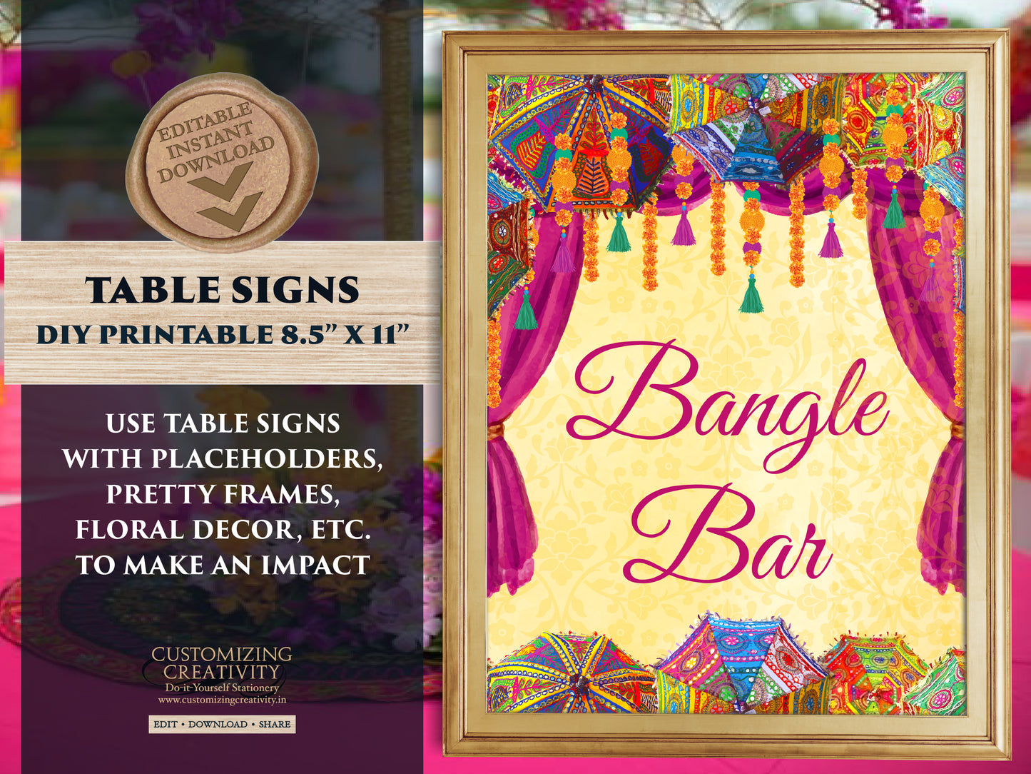 Bangle Bar signs Dholki decoration, Desi Wedding decor Bangle ceremony & Henna station sign, Mehndi decor as Dholki decor, Food station sign