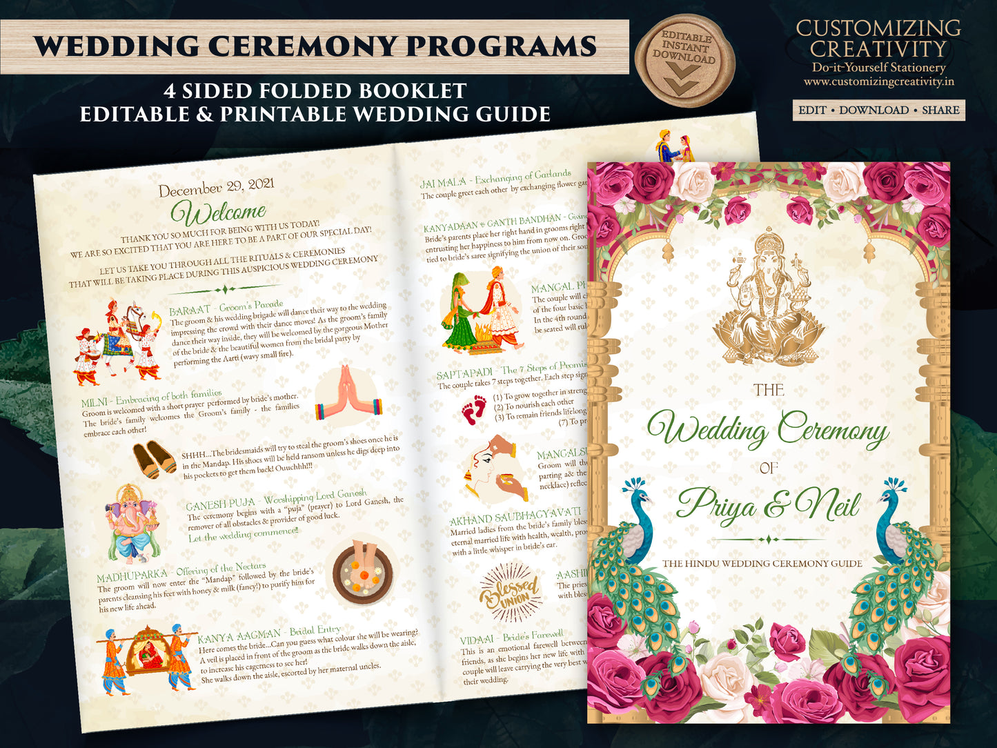 Hindu Wedding timeline as Indian wedding timeline, Indian Wedding program & Hindu Wedding Program, Wedding guide Gujarati Wedding program