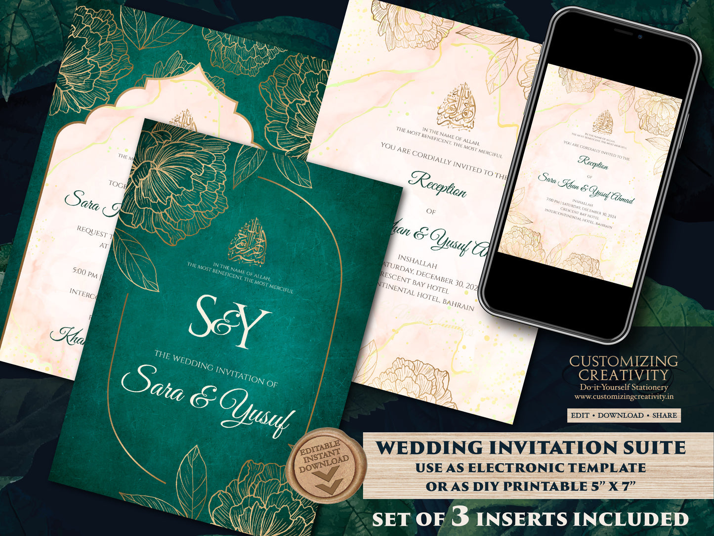 Digital Nikkah cards Muslim Wedding Invitation Islamic, Muslim wedding cards Islamic, Nikkah invitation & Pakistani Wedding invite Muslim