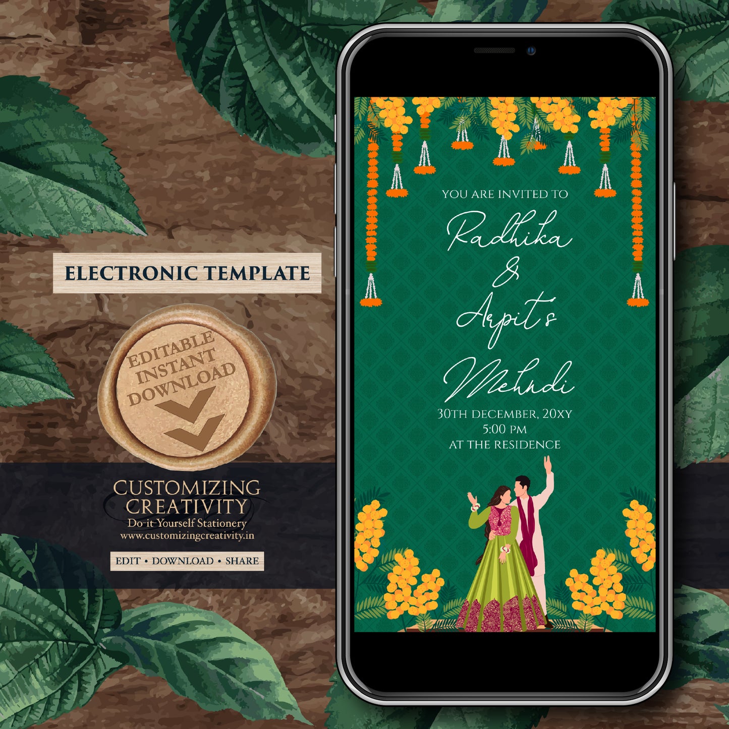 Mehendi invitation Digital Mehndi invite, Dholki invitation & Digital Mehndi invitation, Mendhi Night invite as Dholki invites Mehndi cards