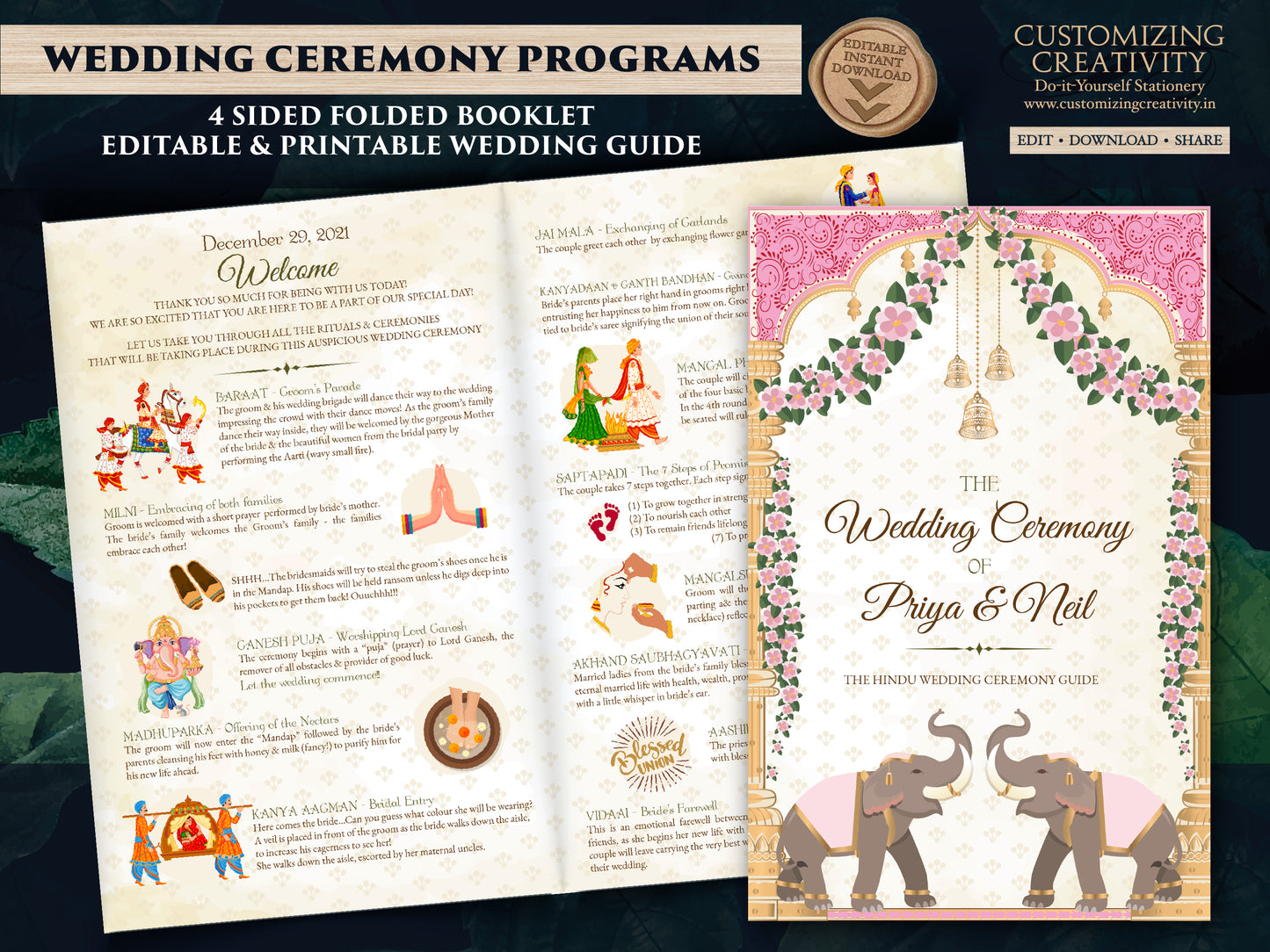 Gujarati Wedding program as Indian Wedding guide, Hindu Wedding Program & Indian Wedding program, Indian infographic Hindu wedding timeline
