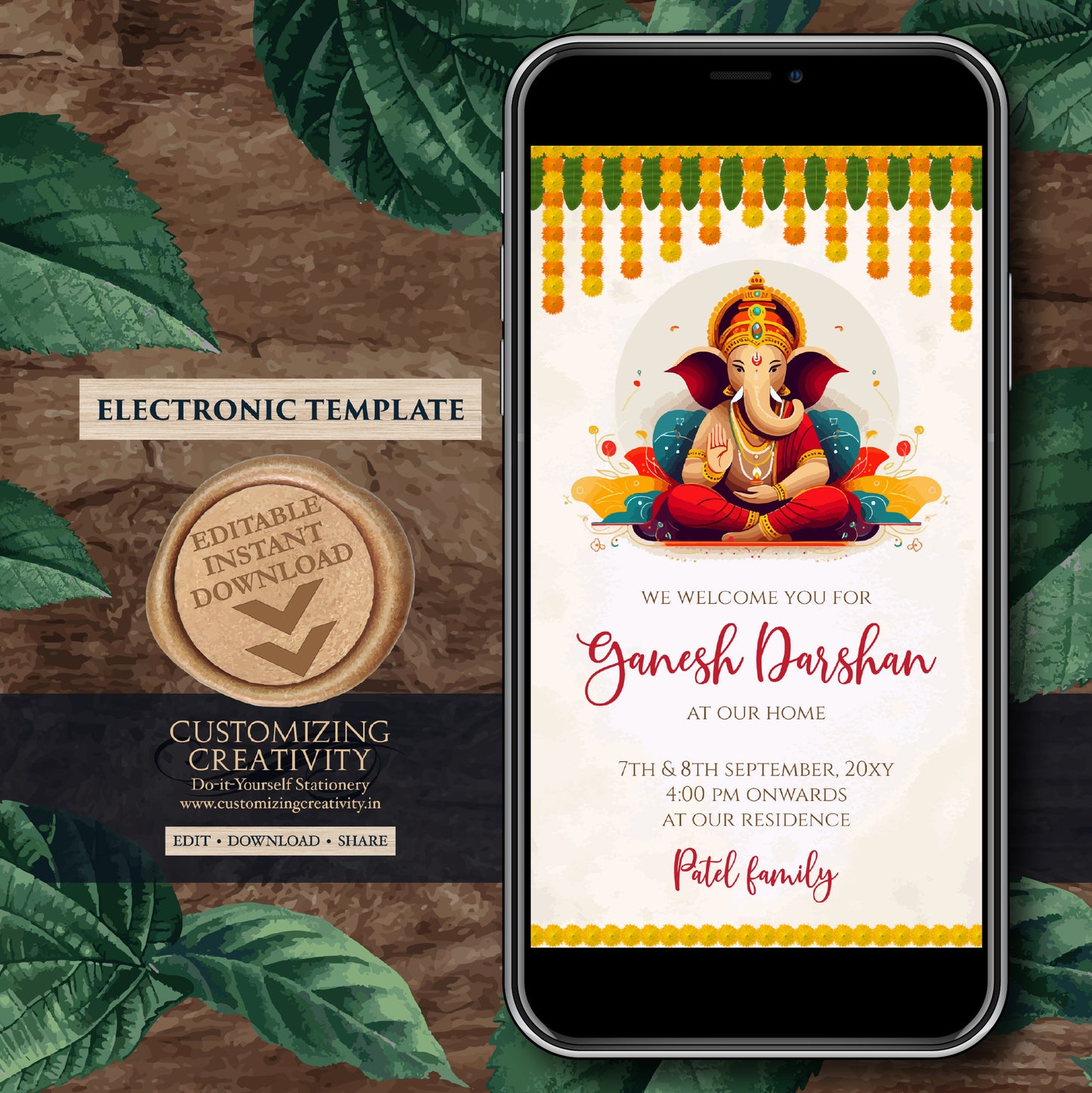Ganesh Chaturthi invites Ganesh Darshan card, Ganesha invitations as Ganpati darshan invitations & Ganesh puja cards as Ganpati invitations