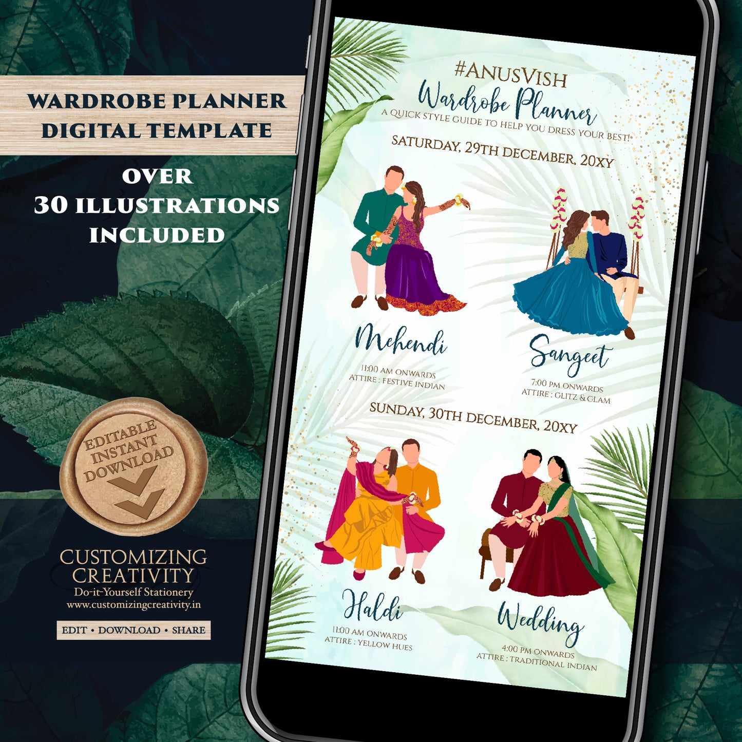 Digital Indian Wedding Wardrobe Planner Hindu Program, Indian Wedding Program & Indian wedding itinerary as Digital Indian wedding Timeline