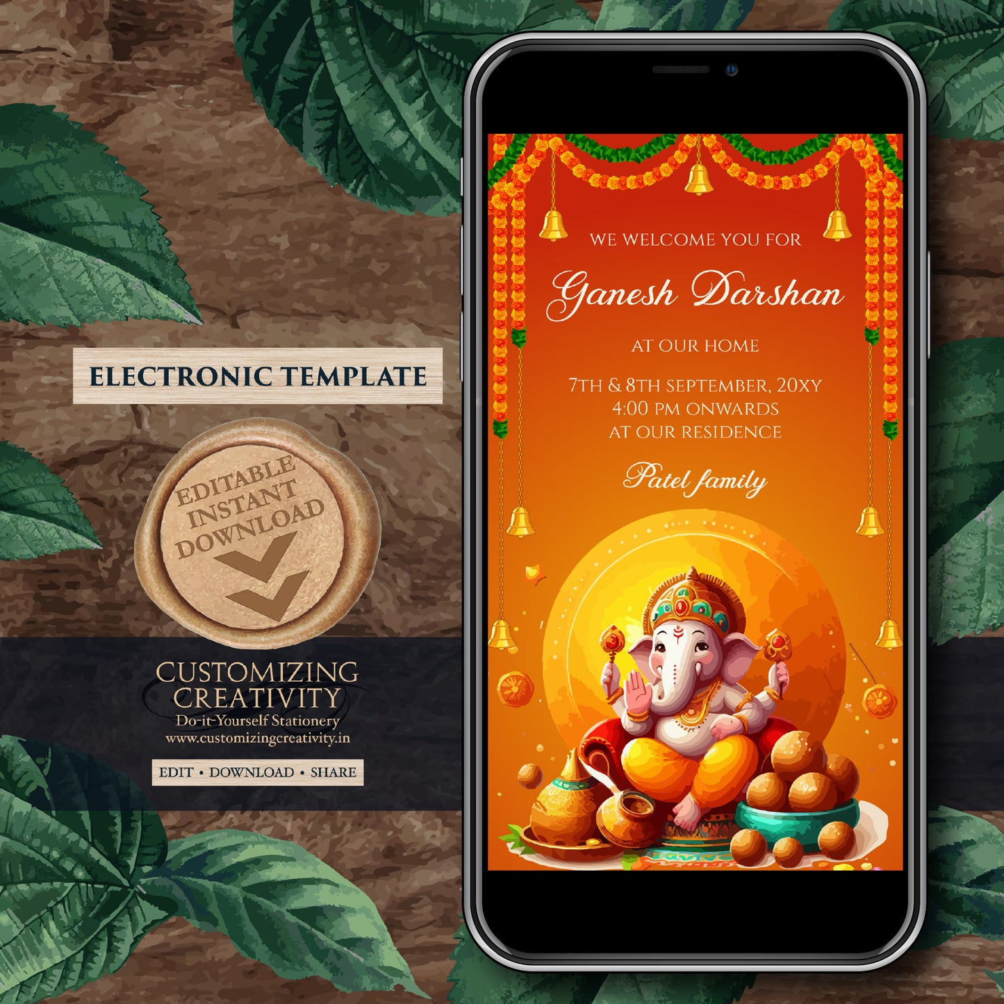 Ganpati darshan invite card Ganesh pooja invitation, Ganesh invitations Digital Ganpati invites Ganesh Chaturthi card as Ganpati invitations