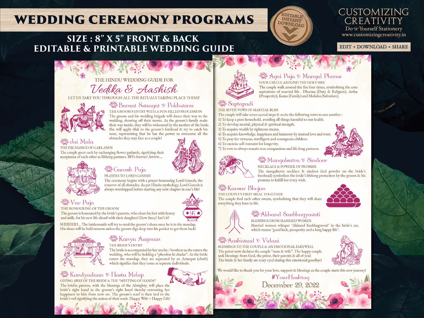 Gujarati Ceremony template as Gujarati Wedding Program, Indian Ceremony guide Gujarati & Gujarati Wedding infographics guide Hindu programs