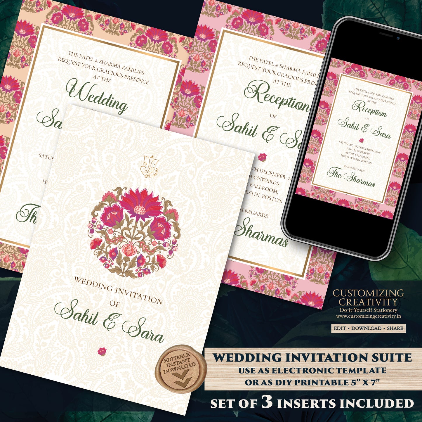 Digital Indian wedding invitation & Hindu Wedding cards, Indian wedding card as Hindu Wedding invite, Hindu Wedding Invitation Indian invite