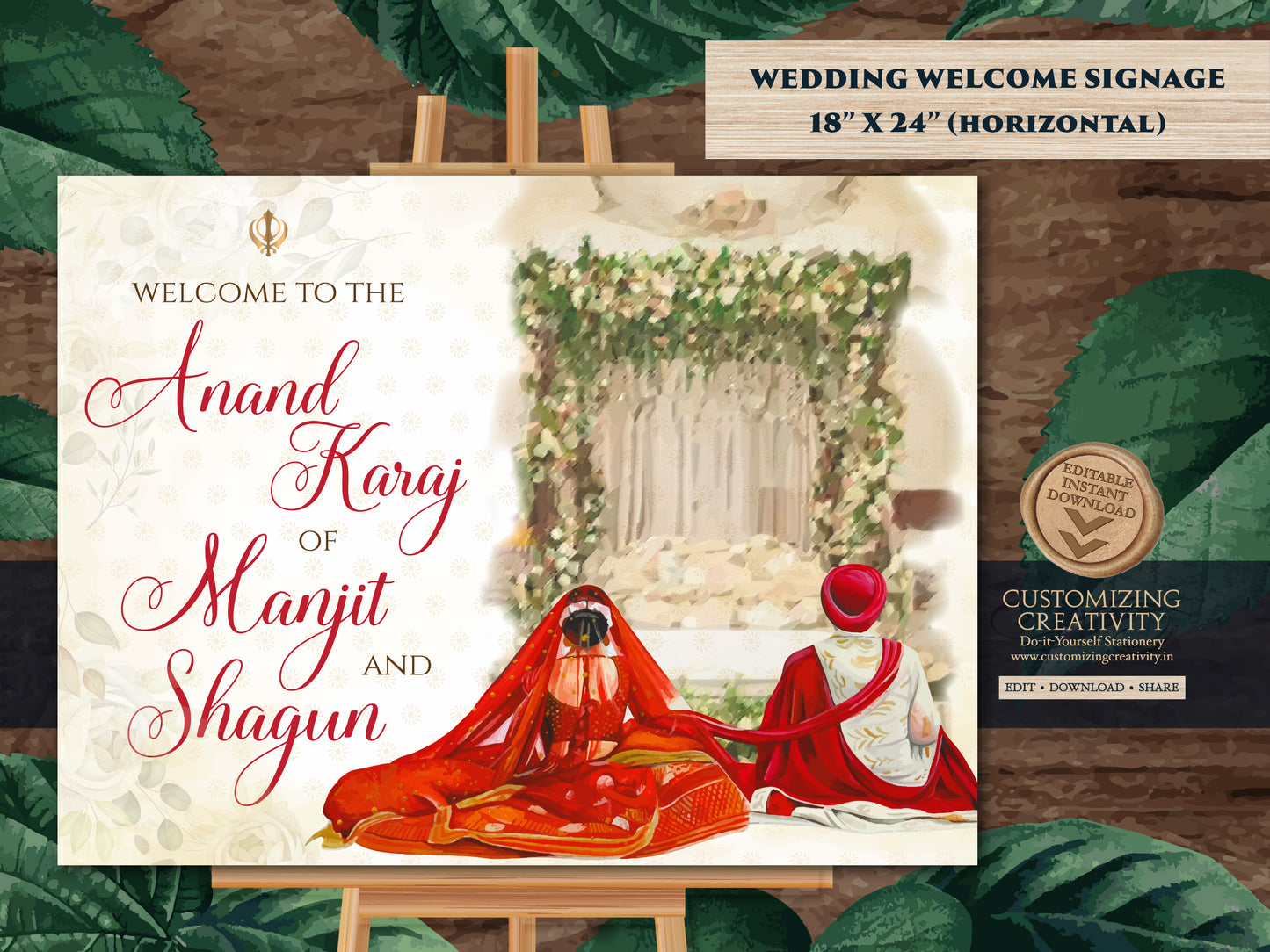 Anand Karaj Signs, Sikh Welcome Signs & Sikh Wedding Welcome Signs as Anand Karaj Signage, Welcome to Anand Karaj as Sikh ceremony signs
