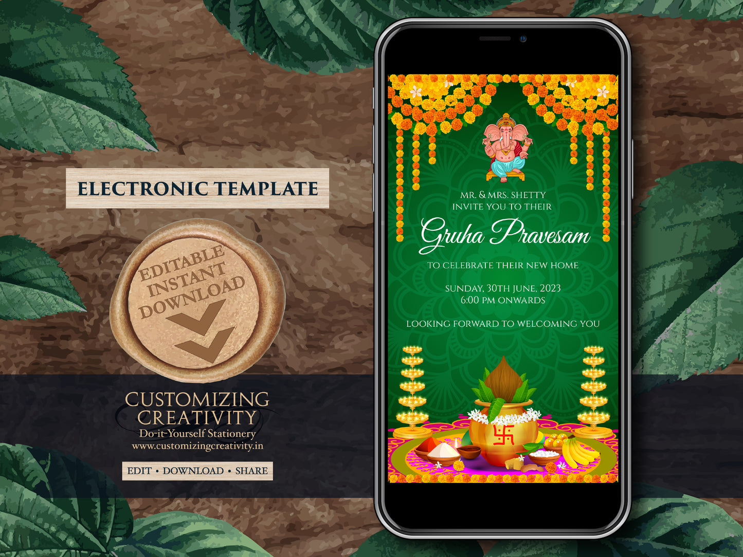 Griha pravesh invite as House warming invite, Gruhapravesam invitation & Indian Housewarming invitation, Pooja invite as Gruhapravesh invite