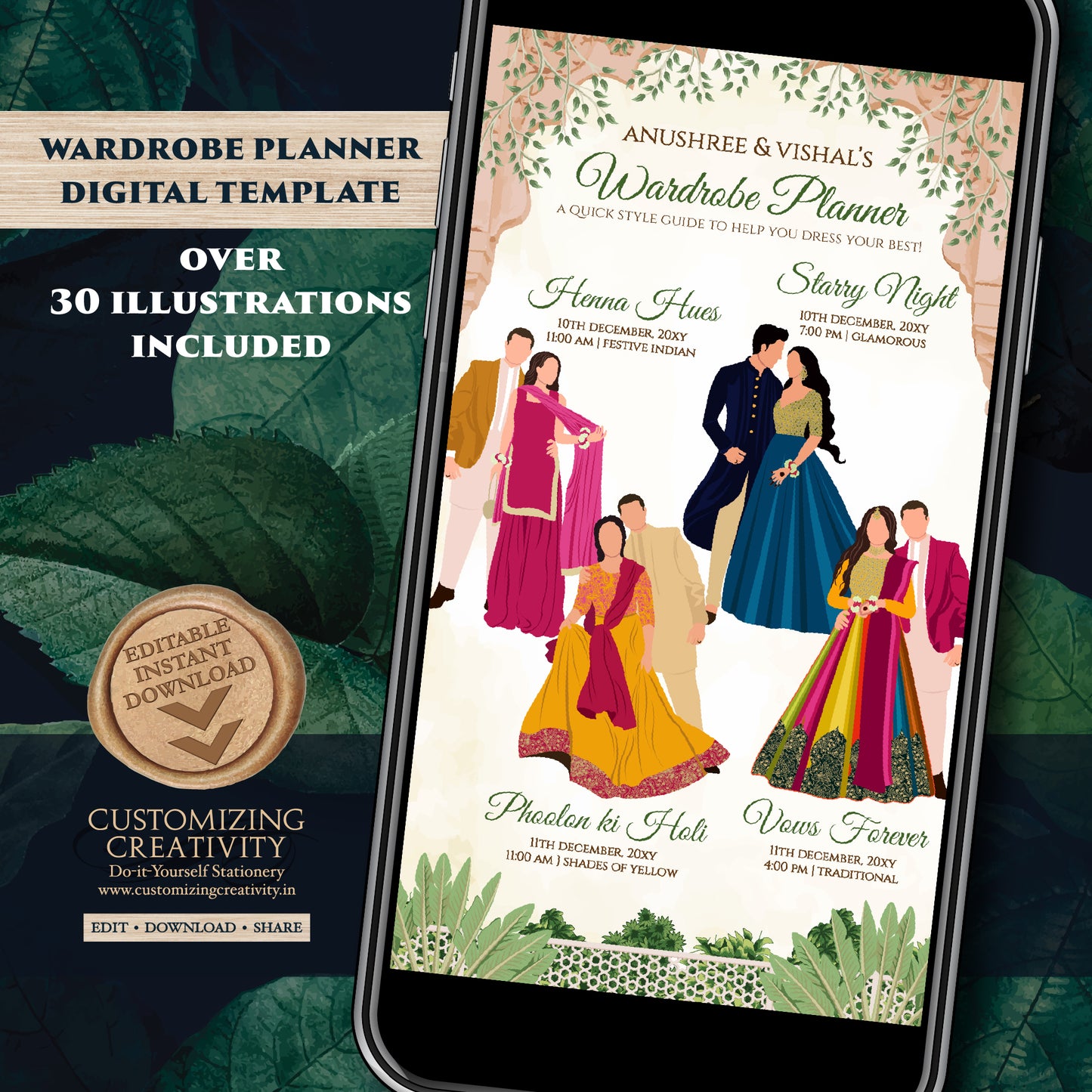 Digital Indian Wedding Wardrobe Planner Hindu Program, Indian Wedding Program & Indian wedding itinerary as Digital Indian wedding Timeline