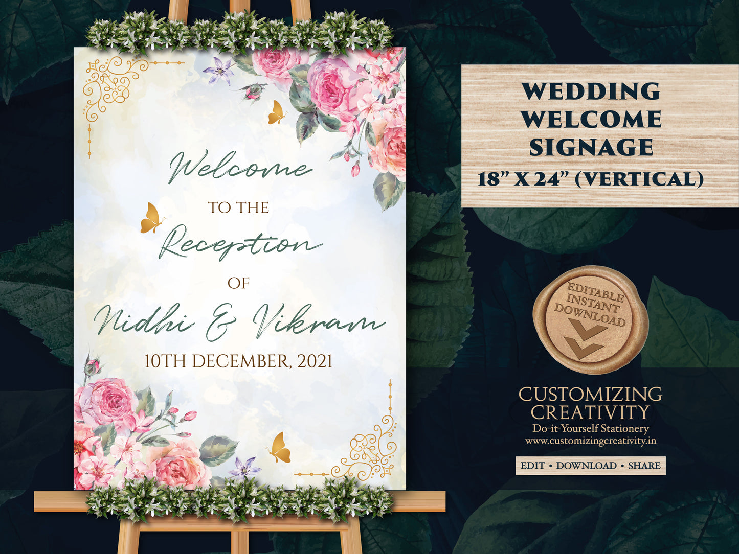 Reception Welcome Signs as Indian Wedding Welcome Signs, Reception Signage Floral as Hindu Welcome Sign, Anand Karaj sign Sikh Welcome signs