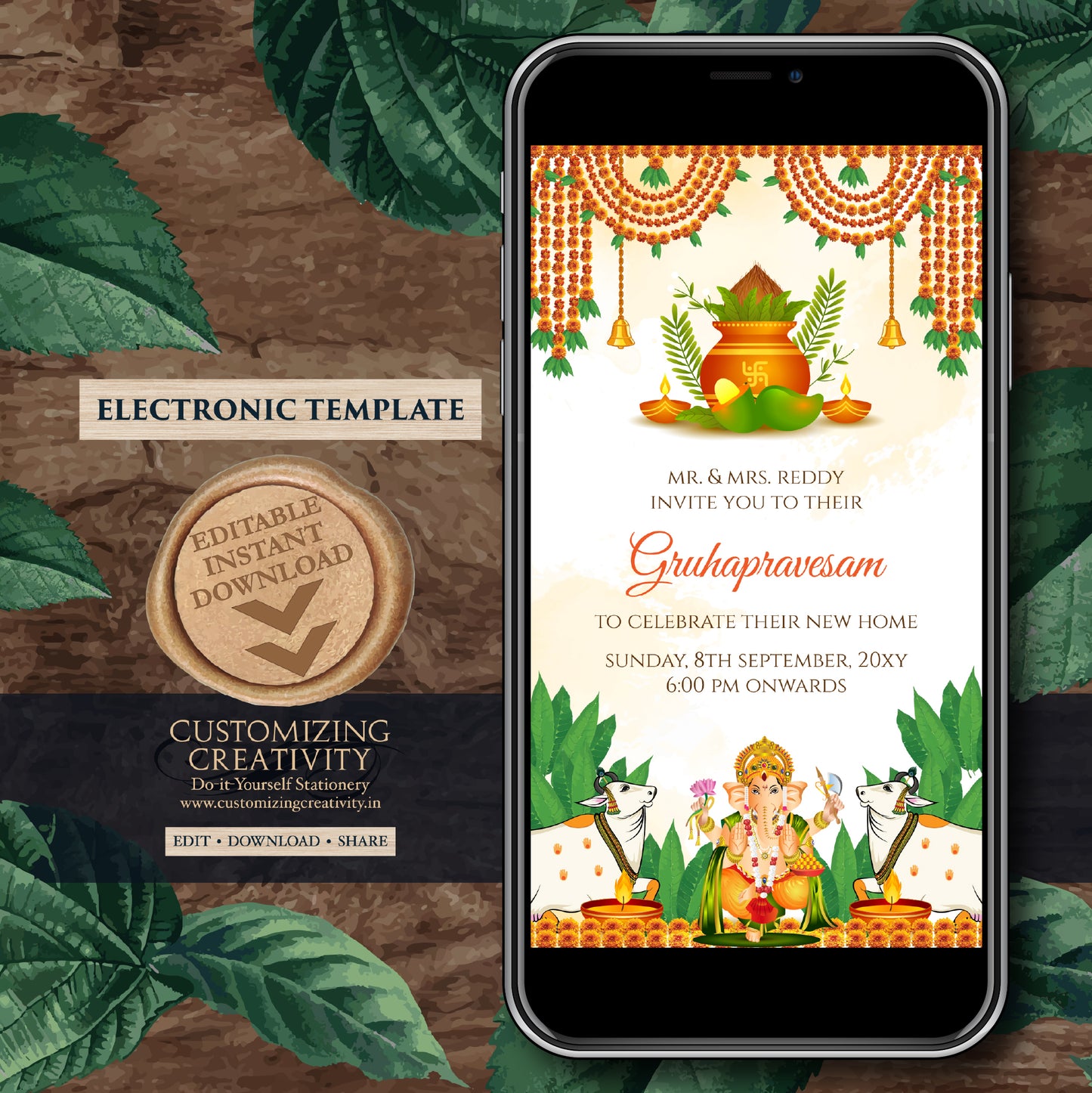 Tamil Housewarming invite Telugu Gruhapravesham invitation, Indian Housewarming invite Digital Gruhapravesam invite & Grihapravesh invite