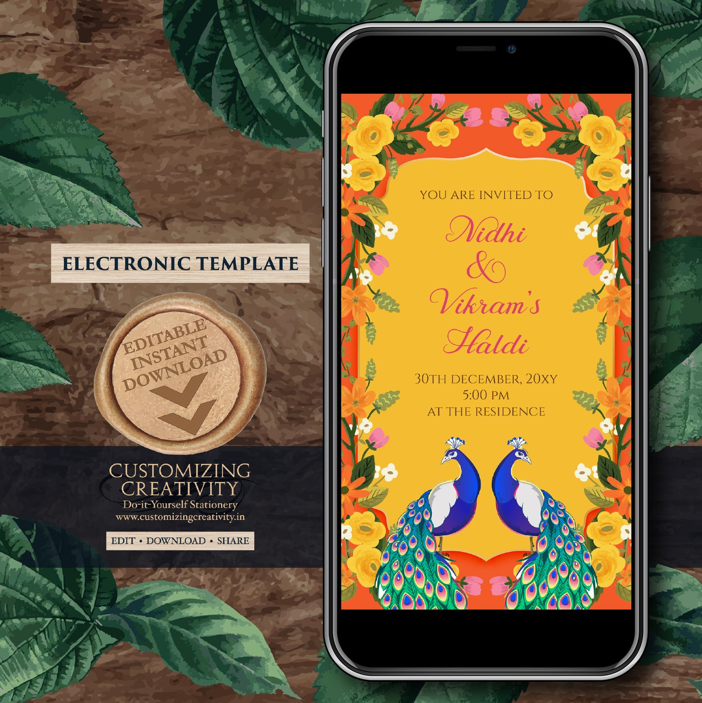 Digital Haldi invites Mehndi invitations, Haldi invitations & Mayoun invitations, Digital Mayoun invites as Dholki invitations Mehndi invite