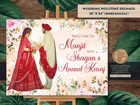 Anand Karaj Signs, Sikh Welcome Signs & Sikh Wedding Welcome Signs as Anand Karaj Welcome sign, Welcome Anand Karaj as Sikh ceremony signs