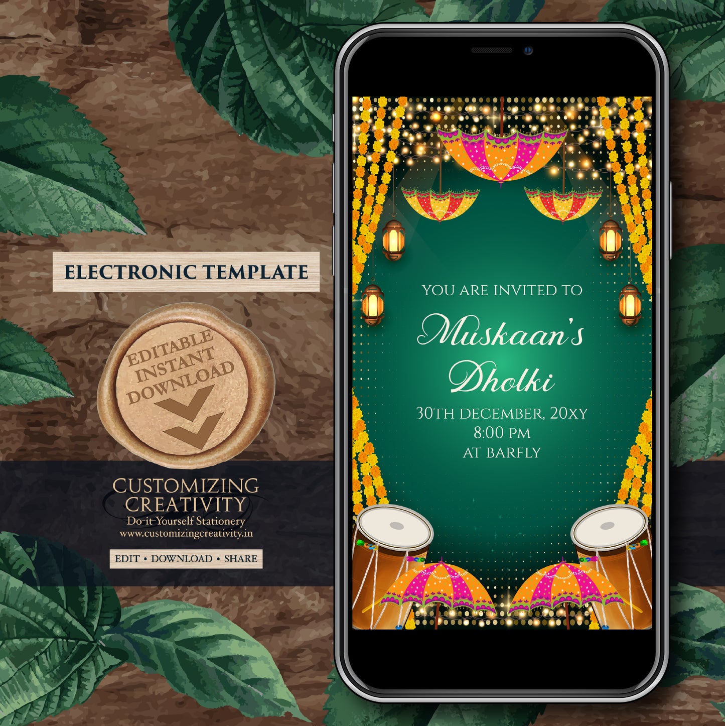 Mehndi invitation Muslim Mehndi invites, Dholki invitations & Digital Dholki invites, Mehendi invite as Digital Pakistani wedding invitation