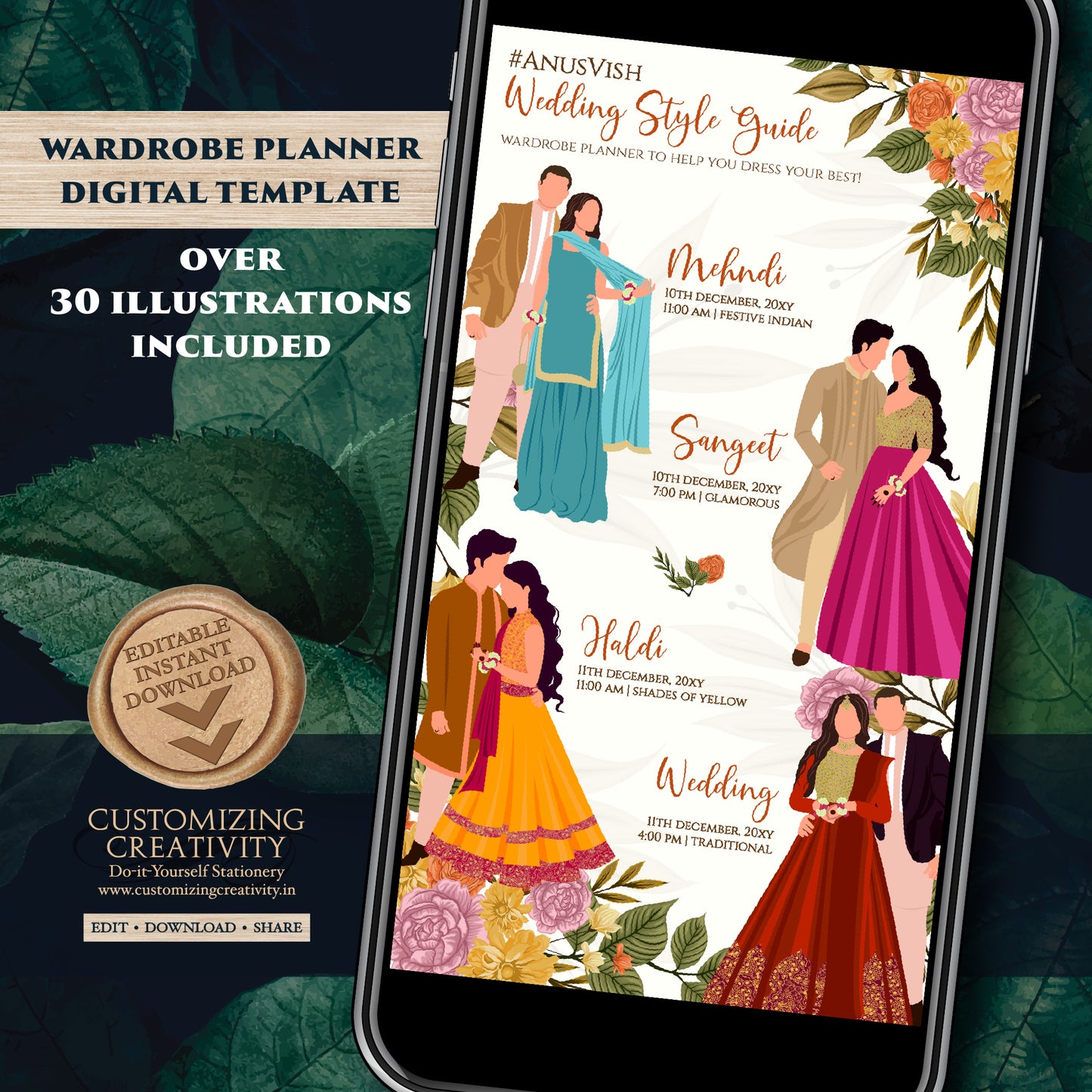 Indian Wardrobe Planner Hindu Wedding Program, Indian Wedding Program & Digital Indian wedding itinerary as Digital Indian wedding Timeline