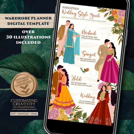 Indian Wardrobe Planner Hindu Wedding Program, Indian Wedding Program & Digital Indian wedding itinerary as Digital Indian wedding Timeline