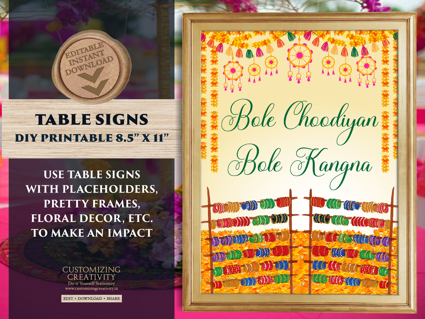 Indian Bangle bar sign Bindi Bar signs, Mehndi decoration as Bangle ceremony decor & Henna station Desi wedding, Mehndi decor as Haldi decor