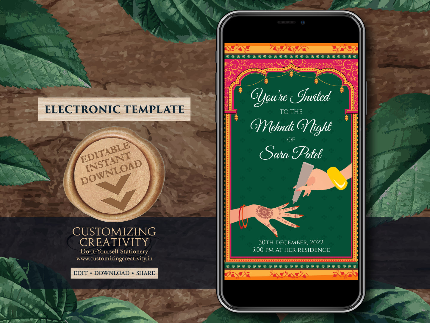 Mehndi Invites Digital as Mehndi invitations Electronic, Digital Mehndi invites & Mendhi invitations, Mehendi invites as Henna Party invites