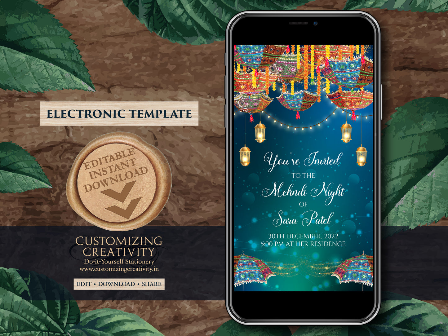 Dholki invites as Mehndi invitations, Digital Mehndi invites & Mehndi Invites, Mendhi Night invites as Mehendi invites, Mehendi invitations