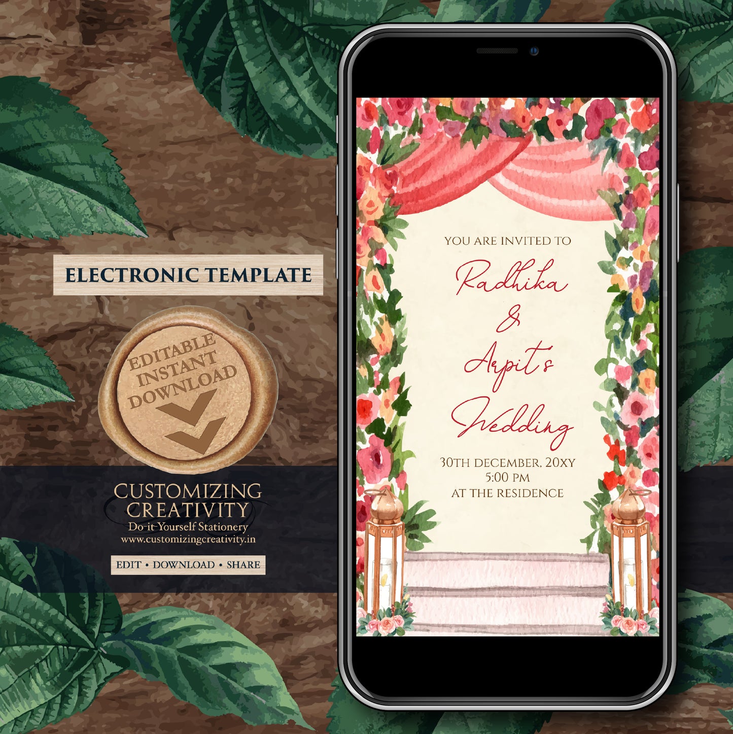 Digital Hindu invitation Indian wedding cards, Indian Wedding invite & Hindu Wedding card, Indian Wedding invitation as Hindu wedding invite