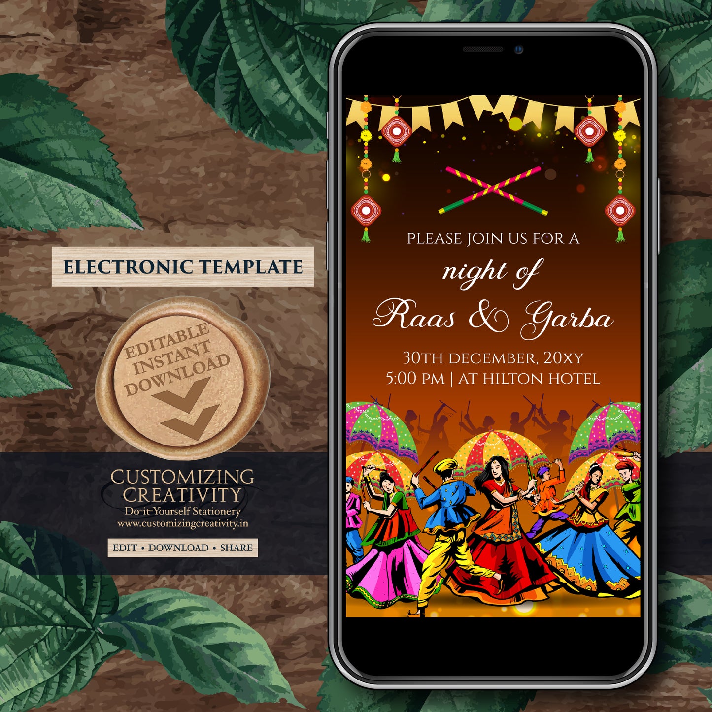 Digital Navratri invites Raas Garba night invites, Digital Dandiya invitation & Digital Raas Garba invitations, Wedding Dandiya night invite