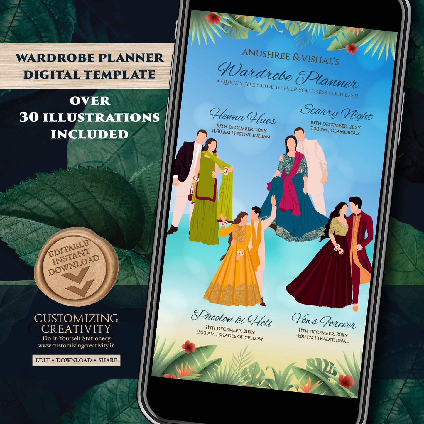 Hindu Wedding Program Indian Wedding Wardrobe Planner, Indian Program & Digital Indian wedding itinerary as Digital Indian wedding Timeline