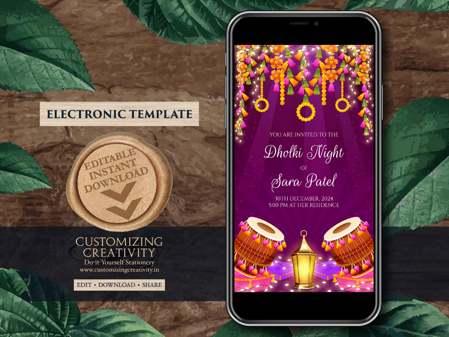 Muslim Dholki cards & Digital Dholki invites, Pakistani wedding invites as Muslim wedding invites, Mehndi invitations as Dholki decorations
