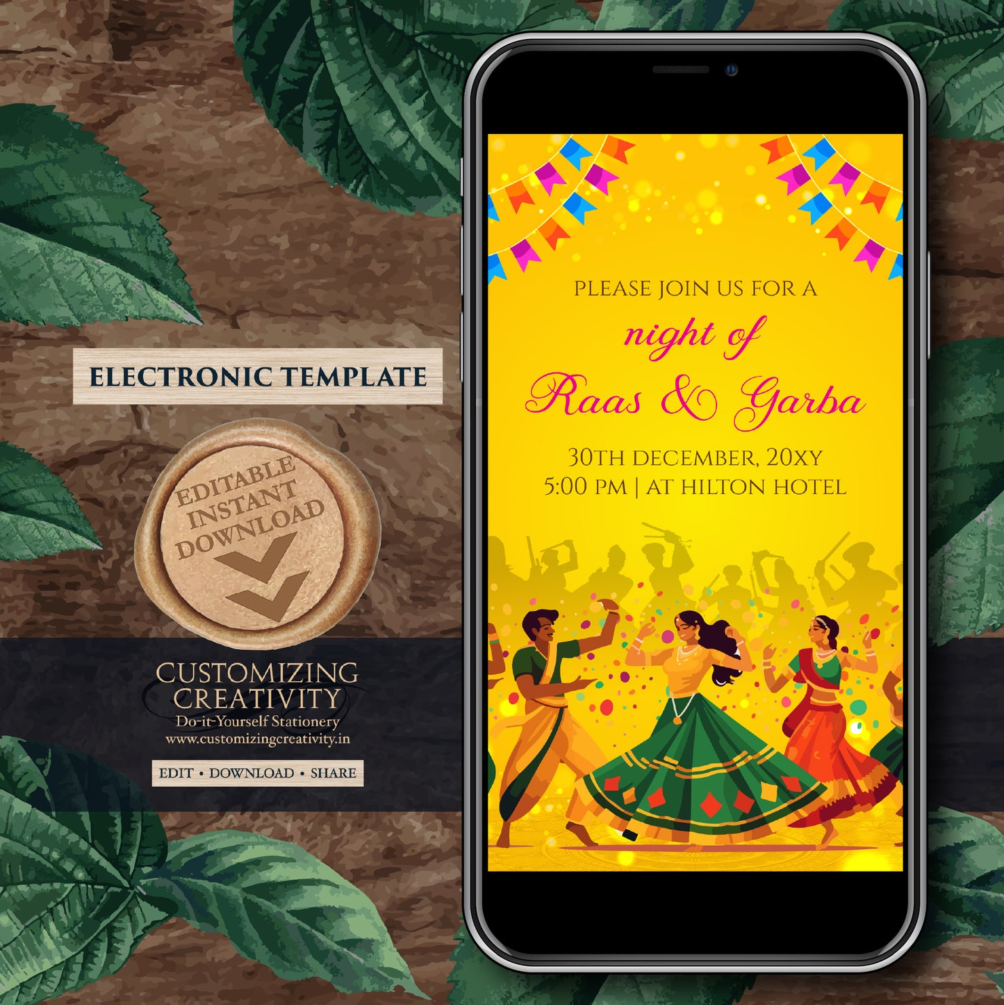 Dandiya Raas night invites Digital Navratri invitations, Raas Garba invitations & Digital Dandiya invitation, Wedding Dandiya night invite