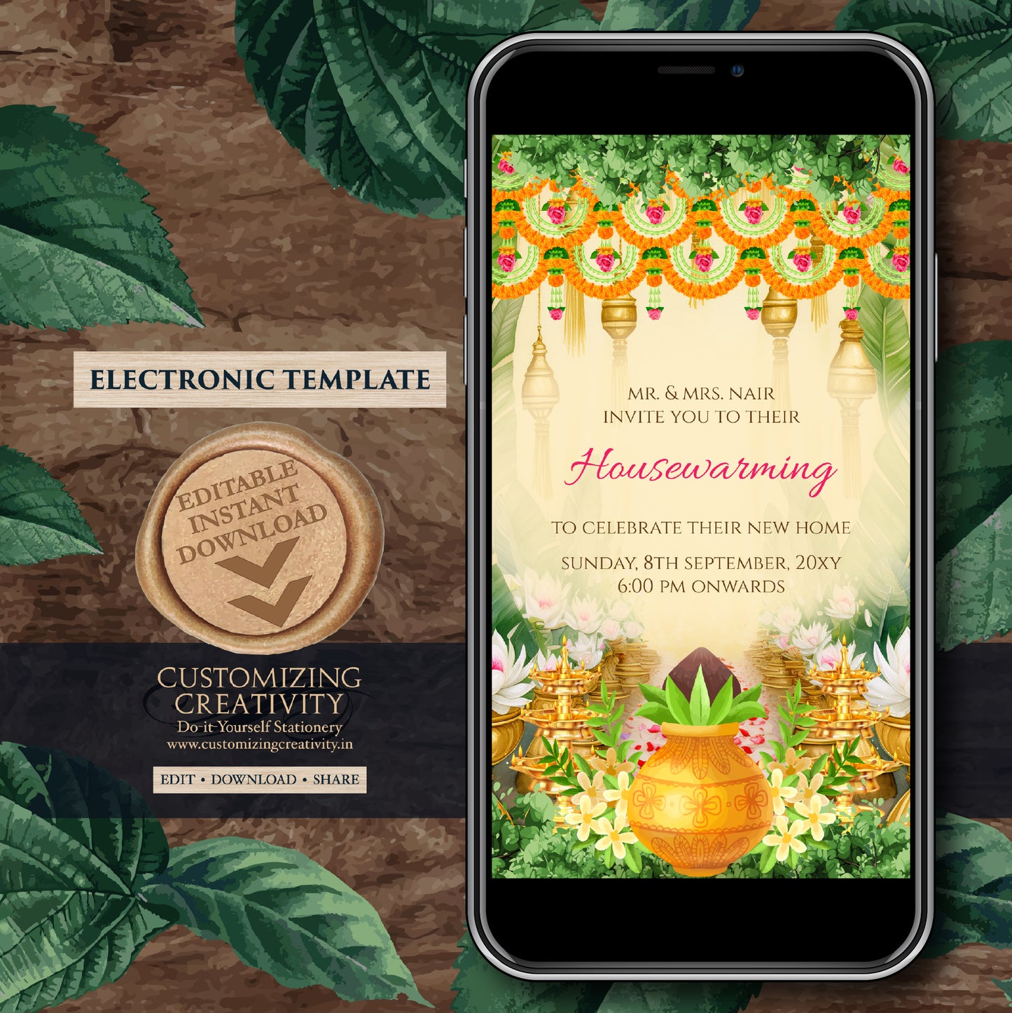 Gruhapravesam invite Indian Housewarming invitation as Tamil Housewarming invite Telugu, Grihapravesh invite Gruhapravesham invite Digital