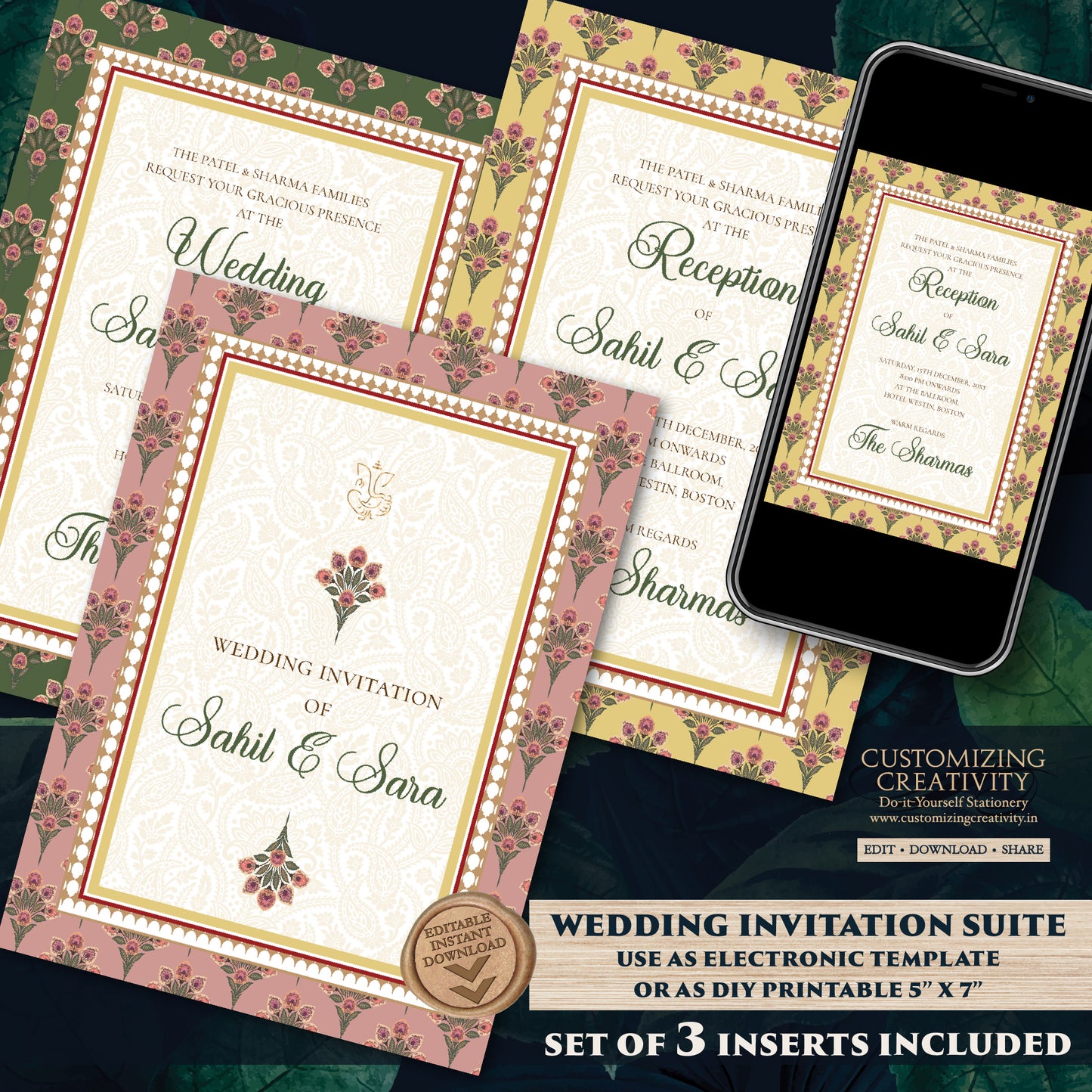 Digital Indian Wedding cards & Indian wedding invitation, Hindu wedding card as Hindu Wedding invite, Hindu Wedding Invitation Indian invite