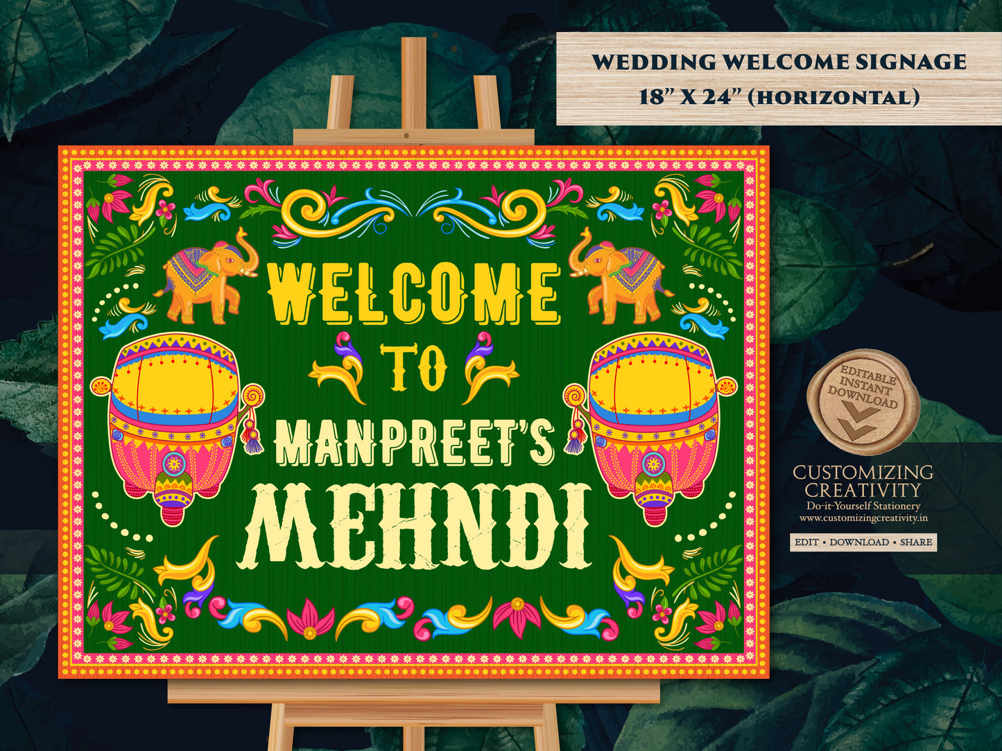 Mehndi Welcome Signs as Mehndi Signs, Jaggo Welcome signs & Mendhi signs, Punjabi Wedding Maiyan Signs as Mehendi decor sign Rickshaw Desi