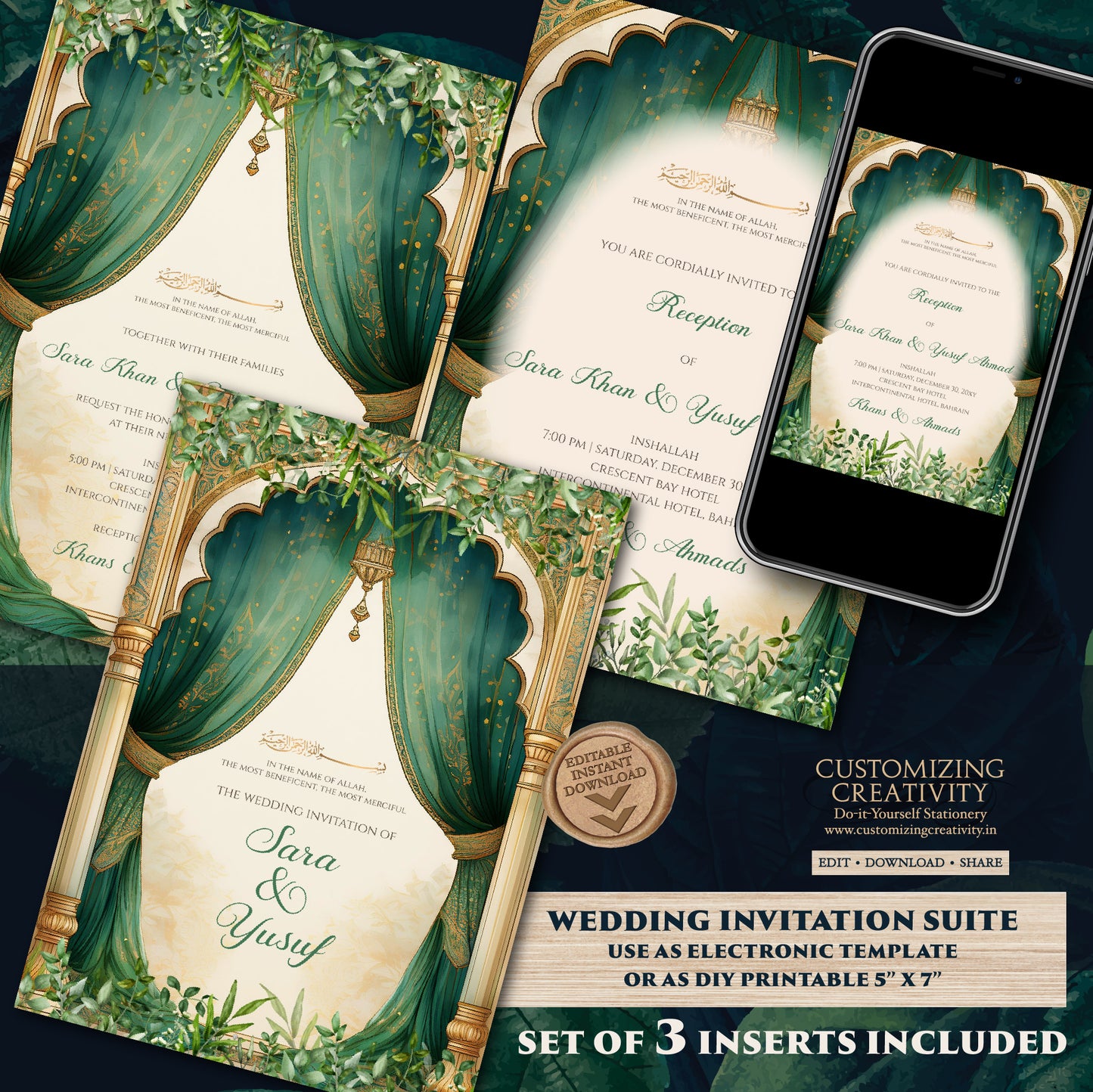 Digital Islamic Wedding Invitations & Muslim wedding cards, Muslim wedding Invitation Digital Nikkah invites as Digital Nikkah invitations