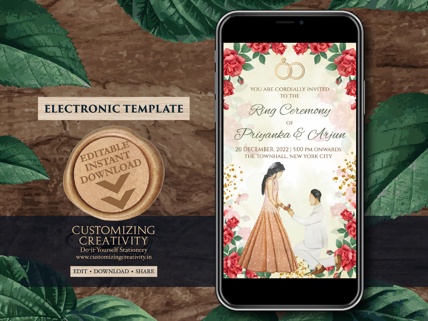 Indian Engagement invites & Digital Roka invite, Ring Ceremony invitation as Engagement invitation, Ring Ceremony invites as Engagement card
